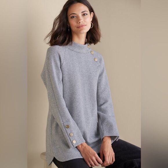 Soft Surroundings Brooke tunic sweater black white herringbone large office - Picture 1 of 11